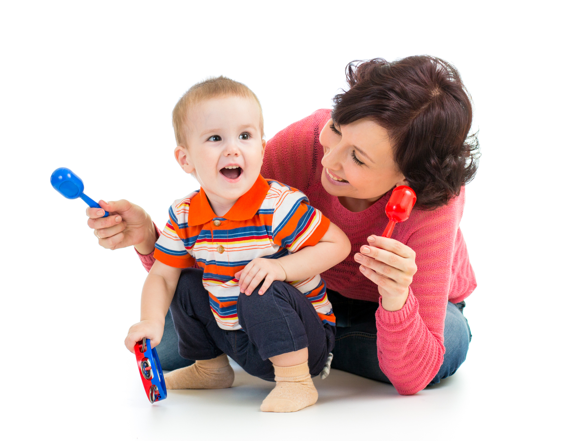 Mother,And,Baby,Boy,Having,Fun,With,Musical,Toys.,Isolated