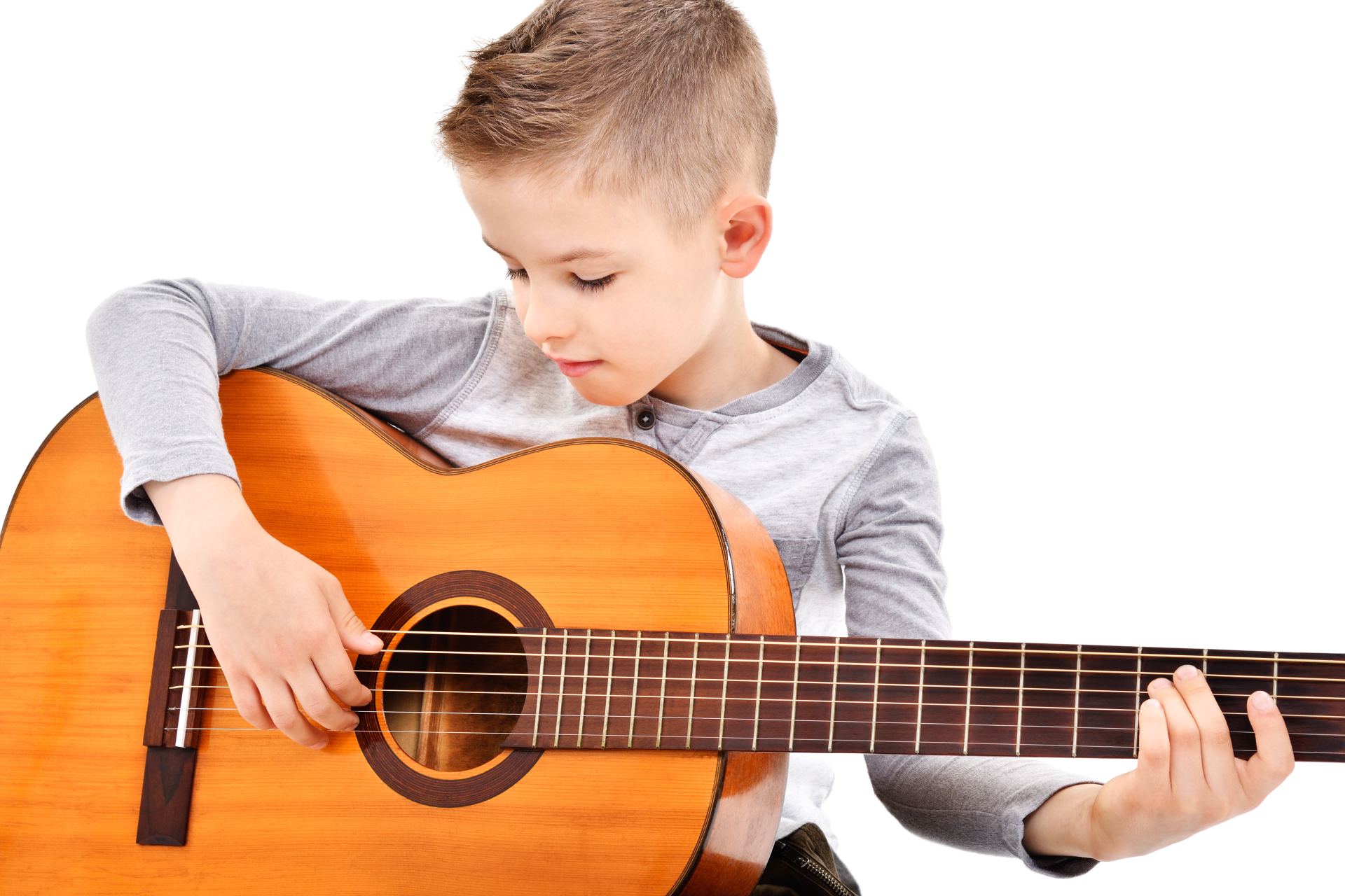 Portrait,Of,A,Cute,Boy,Playing,Acoustic,Guitar,Isolated,On