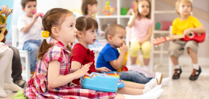 Group,Of,Kids,3-4,Years,Old,With,Toy,Musical,Instruments.