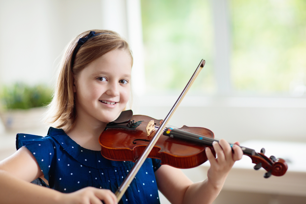 Child,Playing,Violin.,Remote,Learning,From,Home.,Arts,For,Kid.